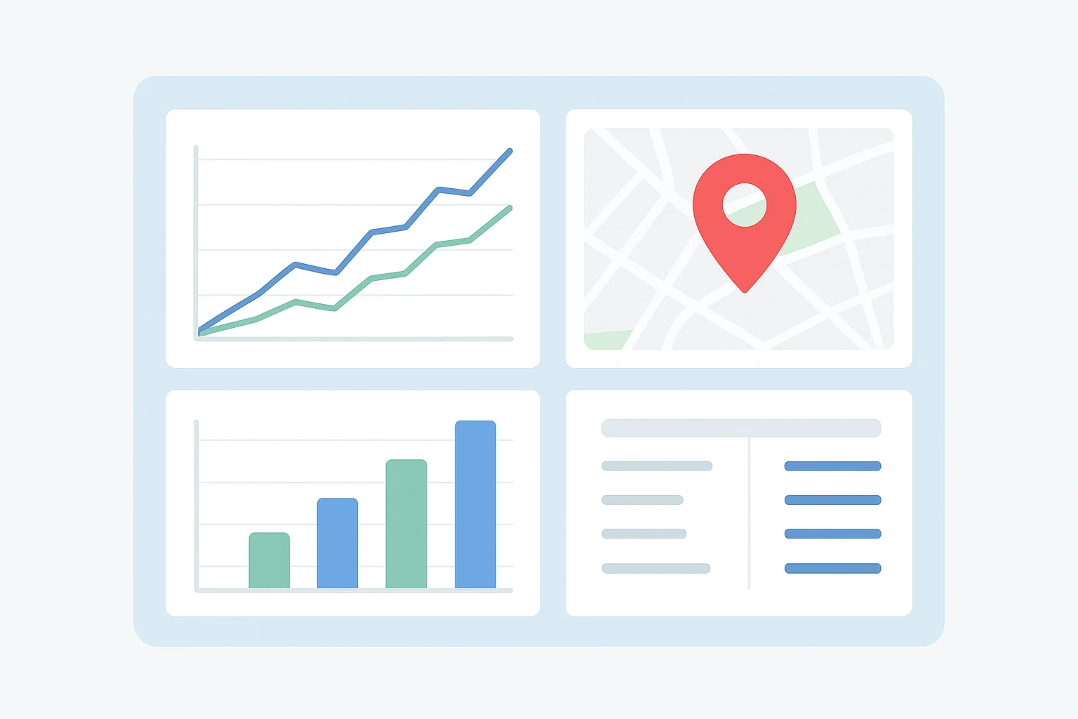 Custom SEO dashboard showing geo-targeted ranking trends, citations, and analytics for local business visibility.