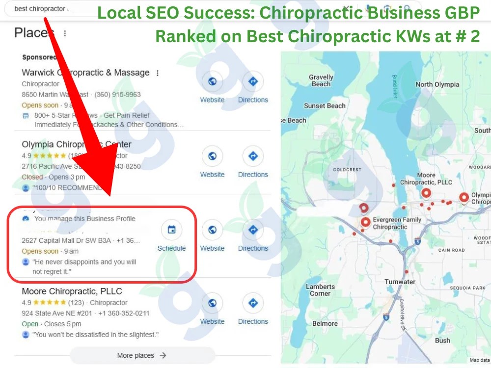Chiropractic business ranking #2 on Google Business Profile for top chiropractic keywords in local search.