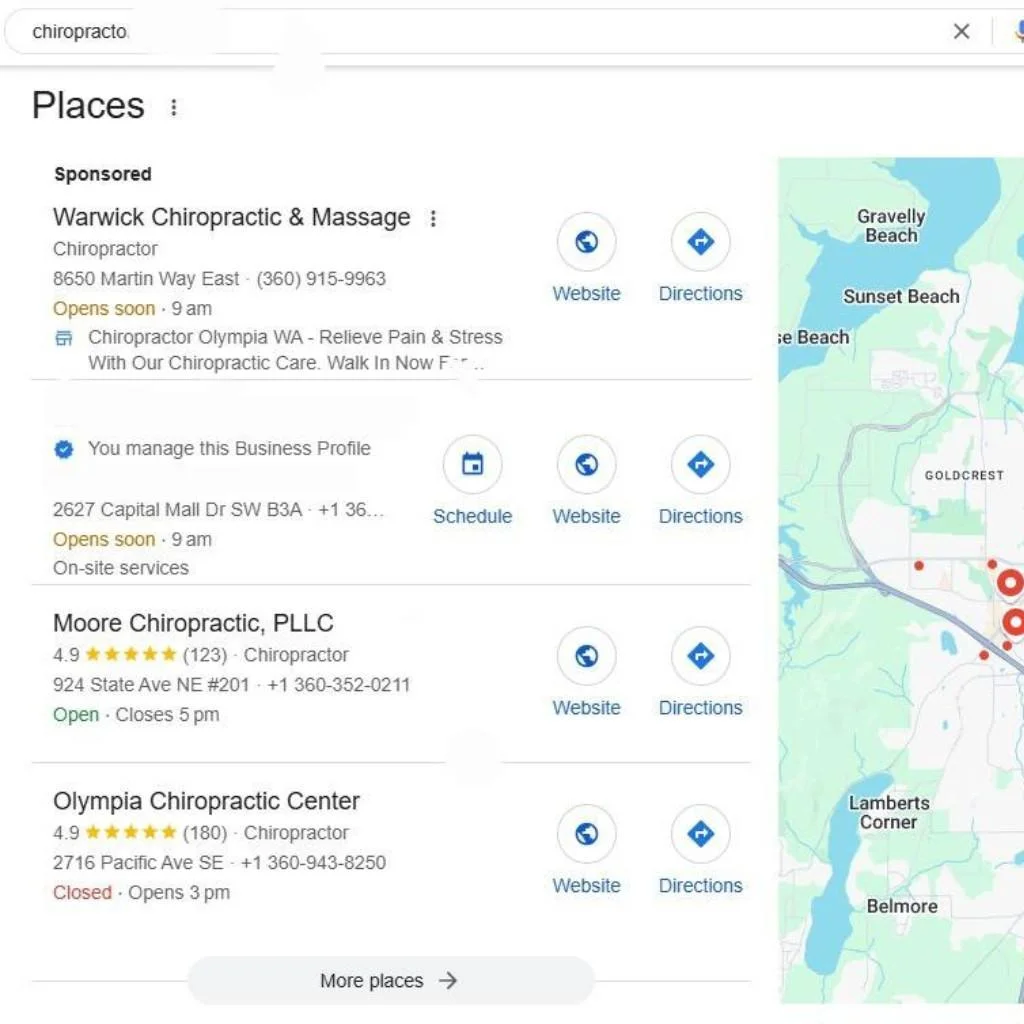 Chiropractic clinic ranking number one in Google Map Pack after four months of local SEO optimization.
